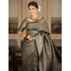 Generic Women's Silk Printed Saree With Unstitched Blouse 5.5Mtr (Black)