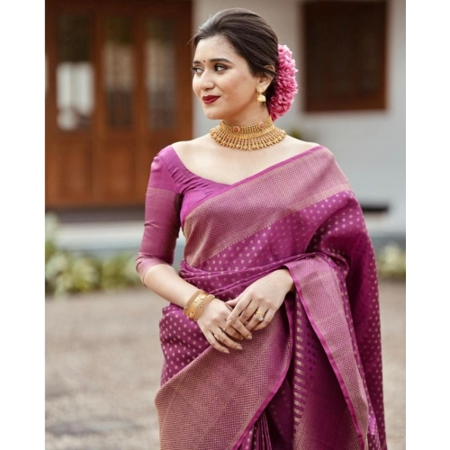 Women's Silk Printed Saree With Unstitched Blouse 5.5Mtr (Purple) Women's Silk Printed Saree With Unstitched Blouse 5.5Mtr (Purple)