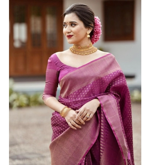 Generic Women's Silk Printed Saree With Unstitched Blouse 5.5Mtr (Purple)
