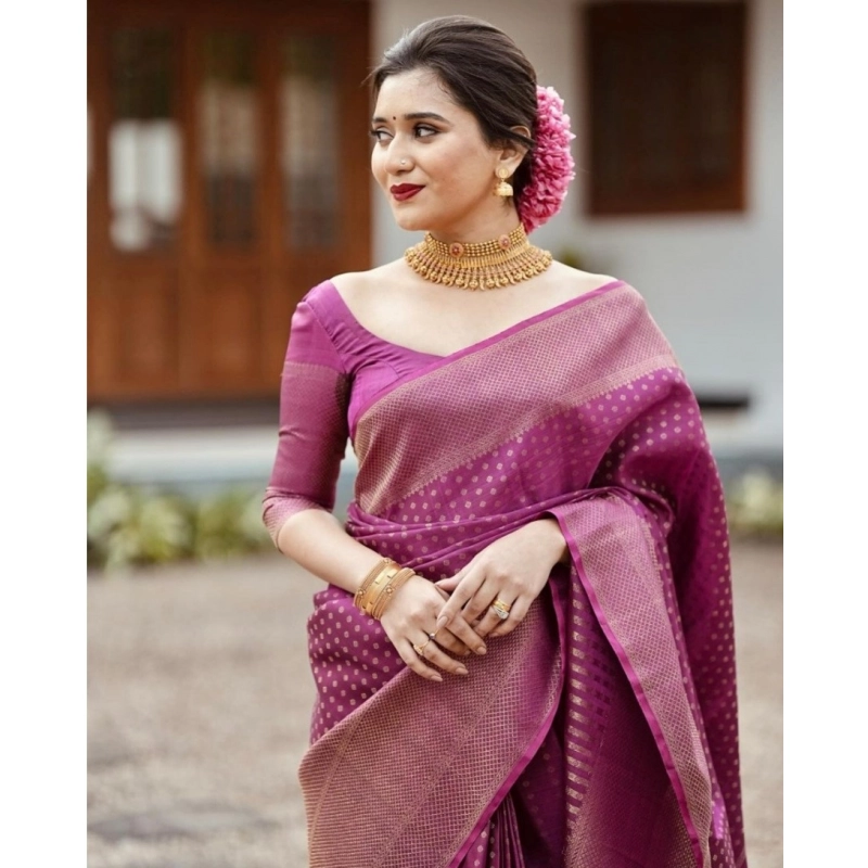 Women's Silk Printed Saree With Unstitched Blouse 5.5Mtr (Purple) Women's Silk Printed Saree With Unstitched Blouse 5.5Mtr (Purple)