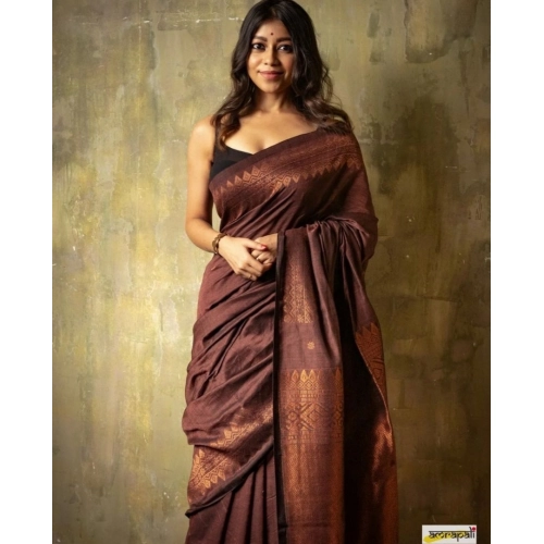 Women's Silk Printed Saree With Unstitched Blouse 5.5Mtr (Coffee) Women's Silk Printed Saree With Unstitched Blouse 5.5Mtr (Coffee)