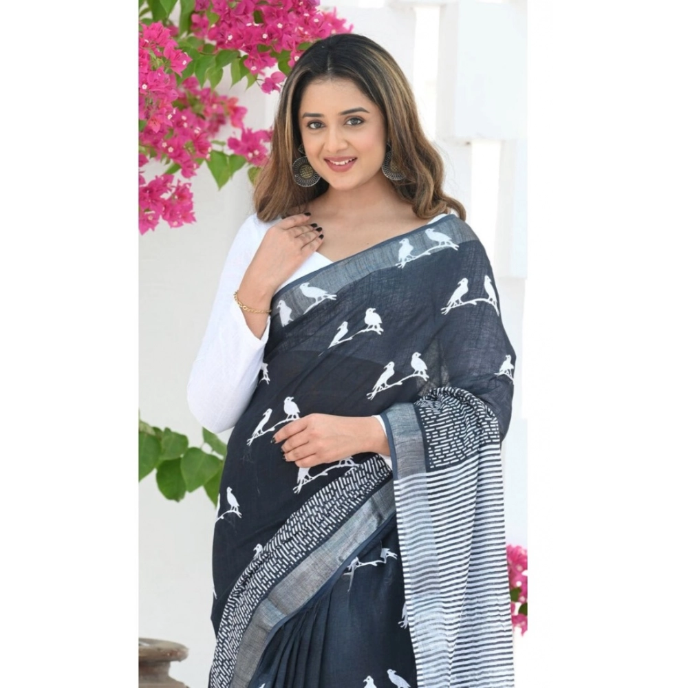 Generic Women's Silk Printed Saree With Unstitched Blouse 5.5Mtr (Black) Generic Women's Silk Printed Saree With Unstitched Blouse 5.5Mtr (Black)