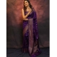 Generic Women's Silk Printed Saree With Unstitched Blouse 5.5Mtr (Purple)