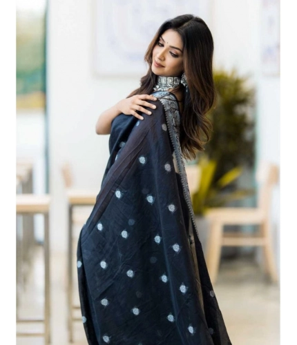 Generic Women's Cotton Printed Saree With Unstitched Blouse 5.5Mtr (Black) Generic Women's Cotton Printed Saree With Unstitched Blouse 5.5Mtr (Black)