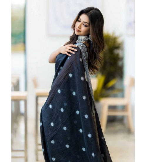 Generic Women's Cotton  Printed Saree With Unstitched Blouse 5.5Mtr (Black)