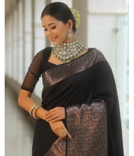 Generic Women's Silk Printed Saree With Unstitched Blouse 5.5Mtr (Black) Generic Women's Silk Printed Saree With Unstitched Blouse 5.5Mtr (Black)