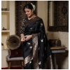 Generic Women's Silk Printed Saree With Unstitched Blouse 5.5Mtr (Black)