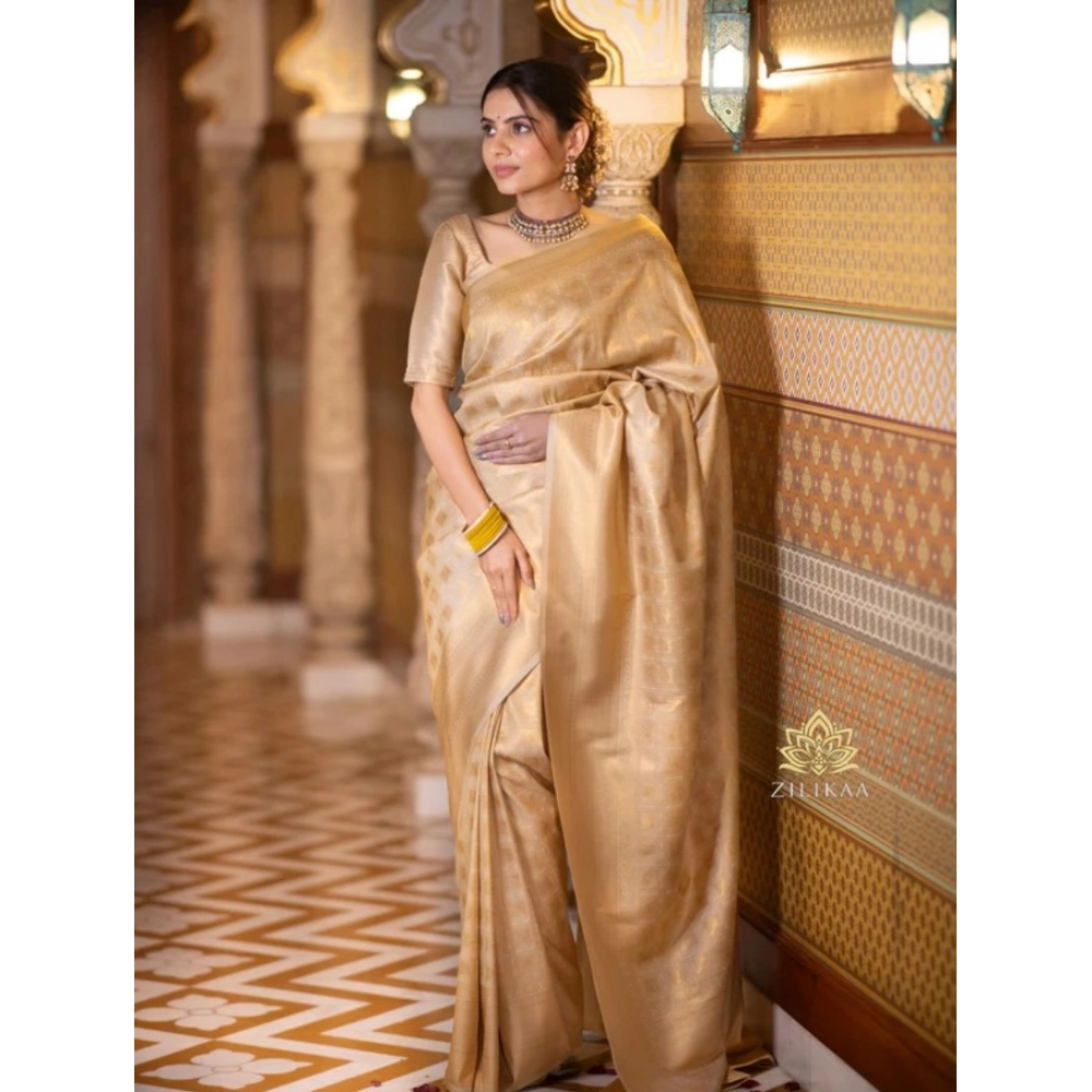 Generic Women's Silk Printed Saree With Unstitched Blouse 5.5Mtr (Cream) Generic Women's Silk Printed Saree With Unstitched Blouse 5.5Mtr (Cream)