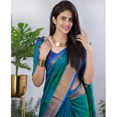Women's Silk Printed Saree With Unstitched Blouse 5.5Mtr (Blue) Women's Silk Printed Saree With Unstitched Blouse 5.5Mtr (Blue)