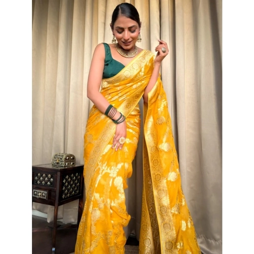 Women's Silk Printed Saree With Unstitched Blouse 5.5Mtr (Gold Yellow) Women's Silk Printed Saree With Unstitched Blouse 5.5Mtr (Gold Yellow)