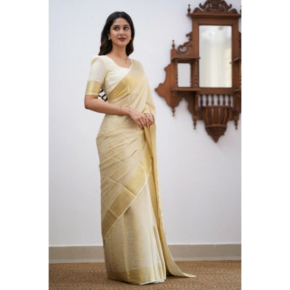 Generic Women's Silk Printed Saree With Unstitched Blouse 5.5Mtr (Cream) Generic Women's Silk Printed Saree With Unstitched Blouse 5.5Mtr (Cream)