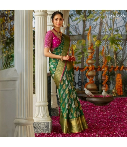 Generic Women's Silk Printed Saree With Unstitched Blouse 5.5Mtr (Green) Generic Women's Silk Printed Saree With Unstitched Blouse 5.5Mtr (Green)