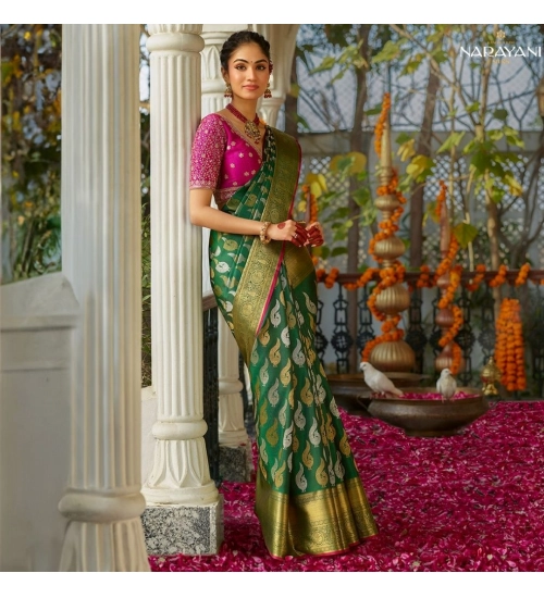 Generic Women's Silk Printed Saree With Unstitched Blouse 5.5Mtr (Green)