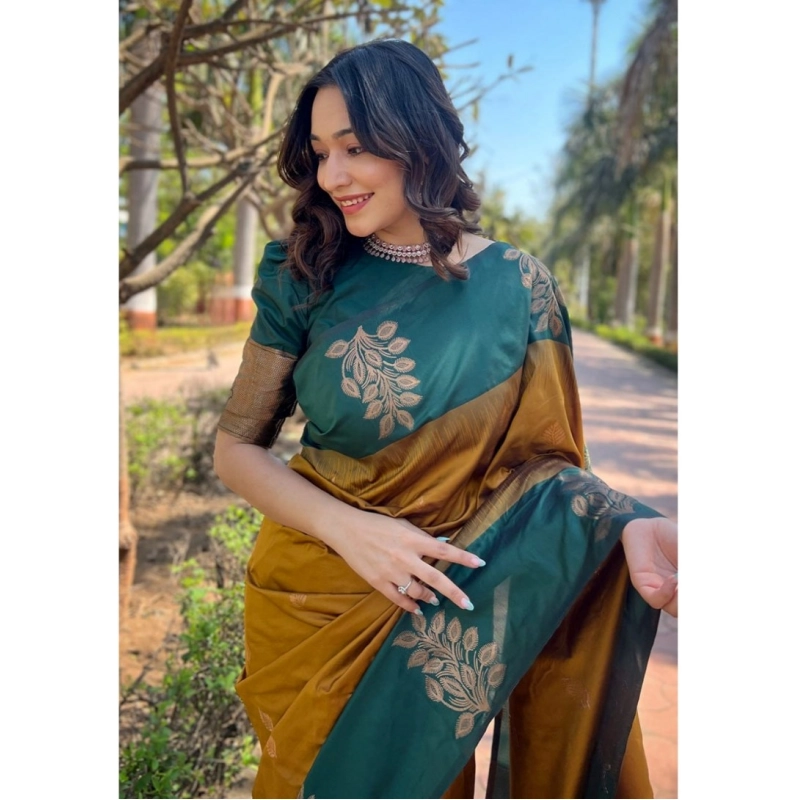 Women's Silk Printed Saree With Unstitched Blouse 5.5Mtr (Yellow)