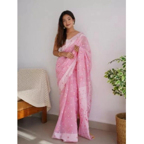 Women's Cotton Printed Saree With Unstitched Blouse 5.5Mtr (Pink) Women's Cotton Printed Saree With Unstitched Blouse 5.5Mtr (Pink)