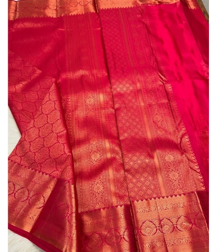 Generic Women's Silk Printed Saree With Unstitched Blouse 5.5Mtr (Rani Pink)