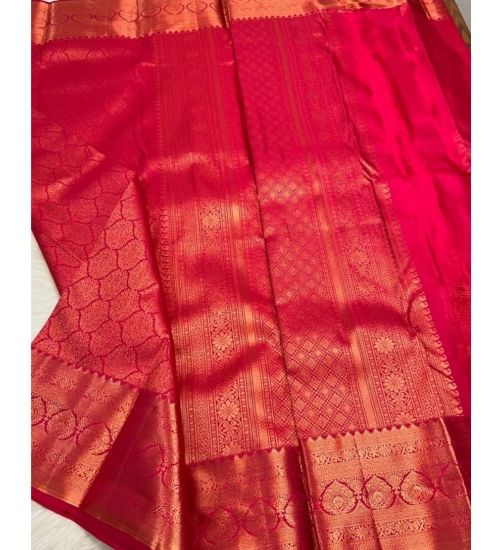 Generic Women's Silk Printed Saree With Unstitched Blouse 5.5Mtr (Rani Pink)