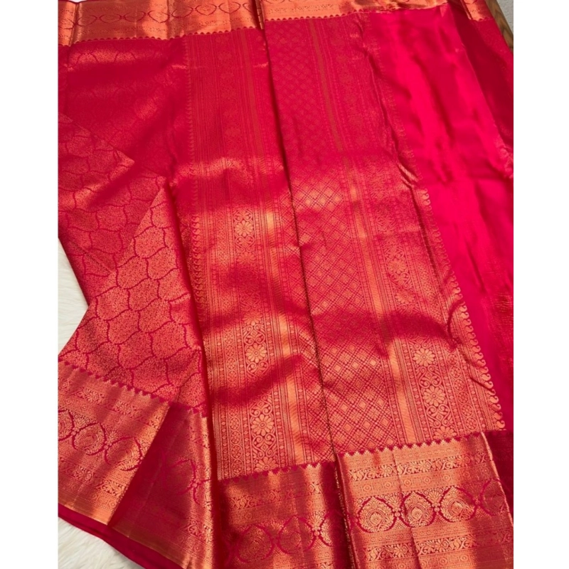 Women's Silk Printed Saree With Unstitched Blouse 5.5Mtr (Rani Pink)