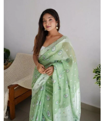 Generic Women's Cotton Printed Saree With Unstitched Blouse 5.5Mtr (Pista) Generic Women's Cotton Printed Saree With Unstitched Blouse 5.5Mtr (Pista)