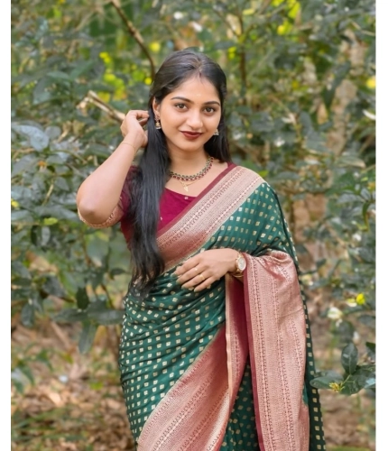 Generic Women's Silk Printed Saree With Unstitched Blouse 5.5Mtr (Green-Red) Generic Women's Silk Printed Saree With Unstitched Blouse 5.5Mtr (Green-Red)