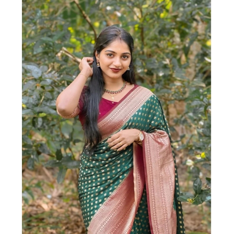 Women's Silk Printed Saree With Unstitched Blouse 5.5Mtr (Green-Red) Women's Silk Printed Saree With Unstitched Blouse 5.5Mtr (Green-Red)