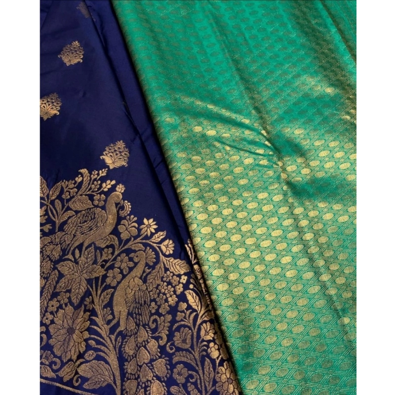 Women's Silk Printed Saree With Unstitched Blouse 5.5Mtr (Royal Blue)