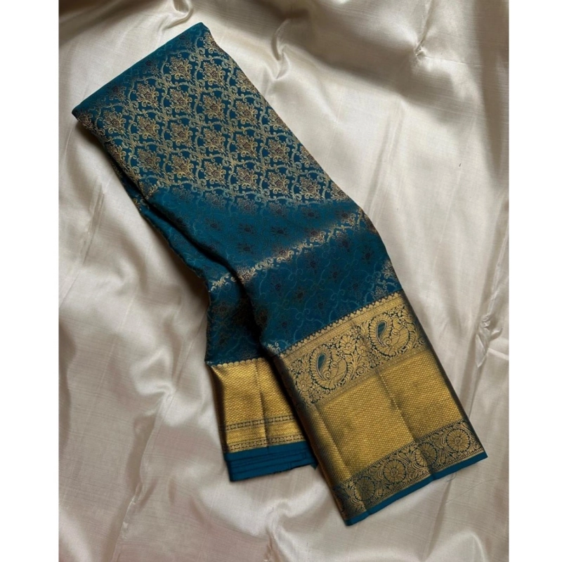 Women's Silk Printed Saree With Unstitched Blouse 5.5Mtr (Rama) Women's Silk Printed Saree With Unstitched Blouse 5.5Mtr (Rama)