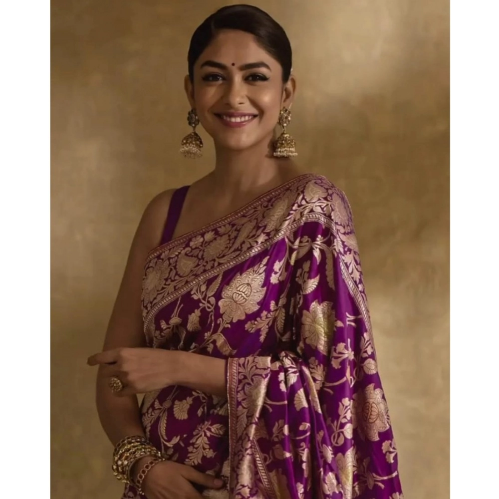 Generic Women's Silk Printed Saree With Unstitched Blouse 5.5Mtr (Purple) Generic Women's Silk Printed Saree With Unstitched Blouse 5.5Mtr (Purple)
