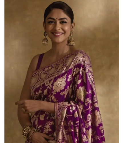 Generic Women's Silk Printed Saree With Unstitched Blouse 5.5Mtr (Purple)