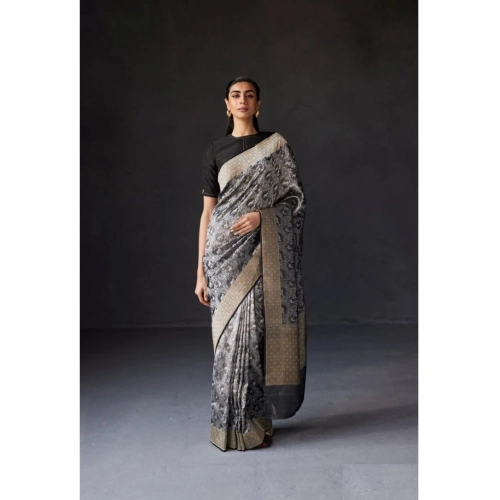 Women's Silk Printed Saree With Unstitched Blouse 5.5Mtr (Grey) Women's Silk Printed Saree With Unstitched Blouse 5.5Mtr (Grey)