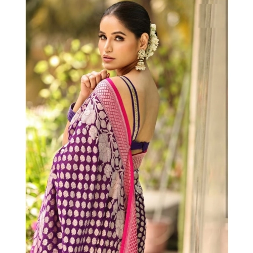 Women's Silk Printed Saree With Unstitched Blouse 5.5Mtr (Purple) Women's Silk Printed Saree With Unstitched Blouse 5.5Mtr (Purple)