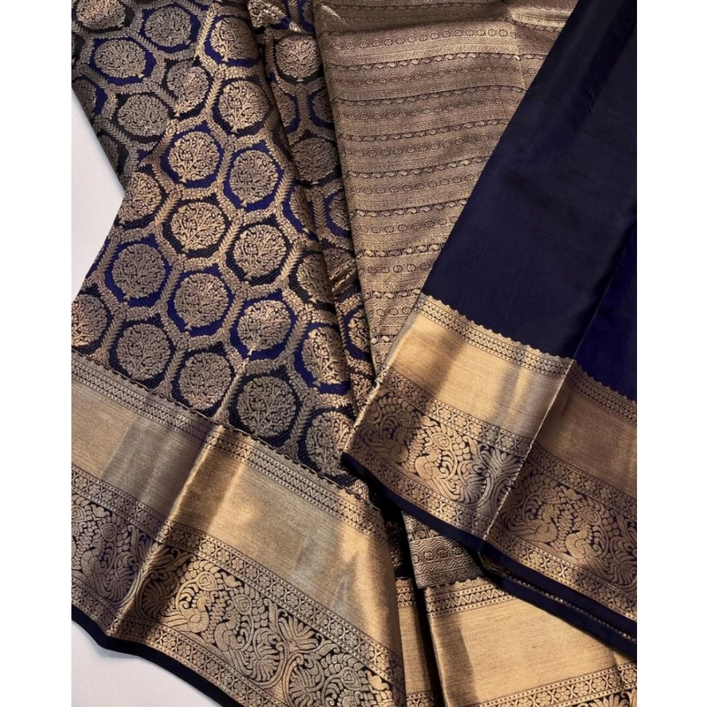 Generic Women's Silk Printed Saree With Unstitched Blouse 5.5Mtr (Navy Blue) Generic Women's Silk Printed Saree With Unstitched Blouse 5.5Mtr (Navy Blue)