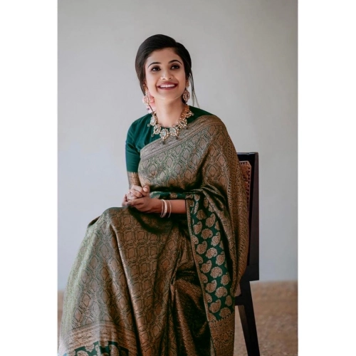 Women's Silk Printed Saree With Unstitched Blouse 5.5Mtr (Green) Women's Silk Printed Saree With Unstitched Blouse 5.5Mtr (Green)