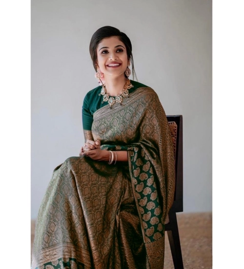 Generic Women's Silk Printed Saree With Unstitched Blouse 5.5Mtr (Green)
