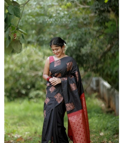 Generic Women's Silk Printed Saree With Unstitched Blouse 5.5Mtr (Black-Red) Generic Women's Silk Printed Saree With Unstitched Blouse 5.5Mtr (Black-Red)
