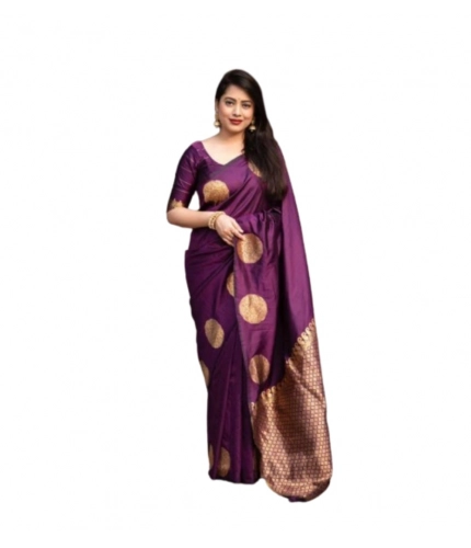 Generic Women's Silk Printed Saree With Unstitched Blouse 5.5Mtr (Wine)