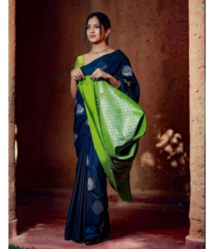 Generic Women's Silk Printed Saree With Unstitched Blouse 5.5Mtr (Navy Blue) Generic Women's Silk Printed Saree With Unstitched Blouse 5.5Mtr (Navy Blue)