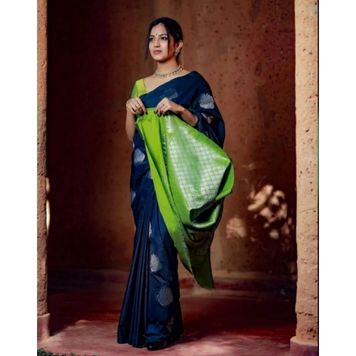 Women's Silk Printed Saree With Unstitched Blouse 5.5Mtr (Navy Blue) Women's Silk Printed Saree With Unstitched Blouse 5.5Mtr (Navy Blue)