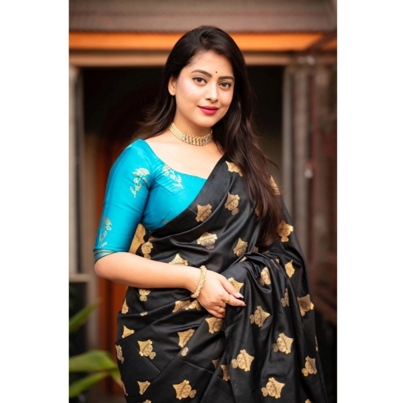 Women's Silk Printed Saree With Unstitched Blouse 5.5Mtr (Sky Blue)