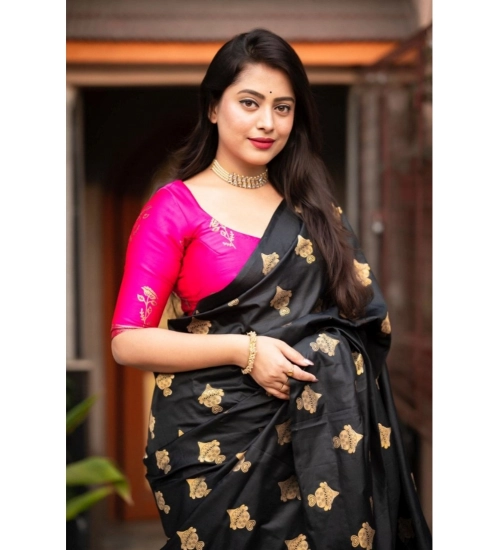 Generic Women's Silk Printed Saree With Unstitched Blouse 5.5Mtr (Pink)