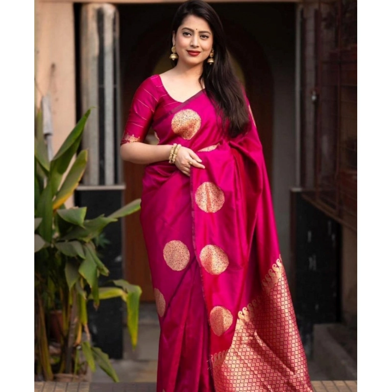 Women's Silk Printed Saree With Unstitched Blouse 5.5Mtr (Pink) Women's Silk Printed Saree With Unstitched Blouse 5.5Mtr (Pink)