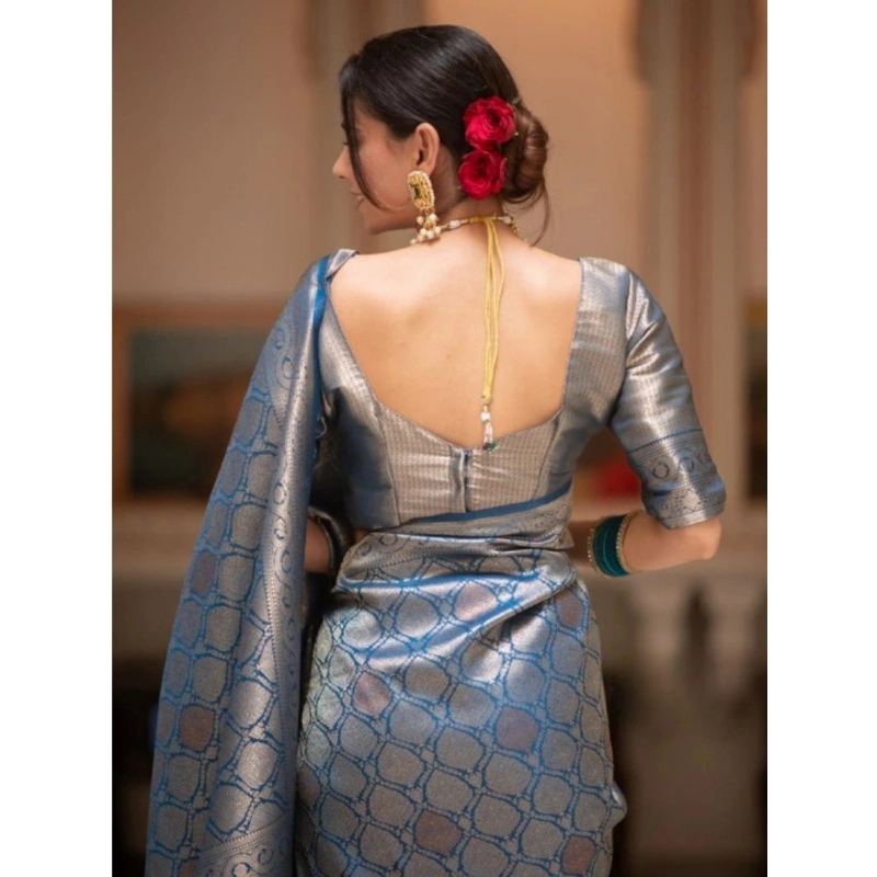 Women's Silk Printed Saree With Unstitched Blouse 5.5Mtr (Rama) Women's Silk Printed Saree With Unstitched Blouse 5.5Mtr (Rama)