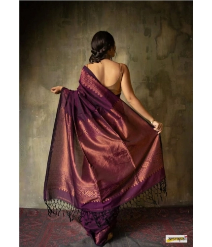 Generic Women's Silk Printed Saree With Unstitched Blouse 5.5Mtr (Wine)