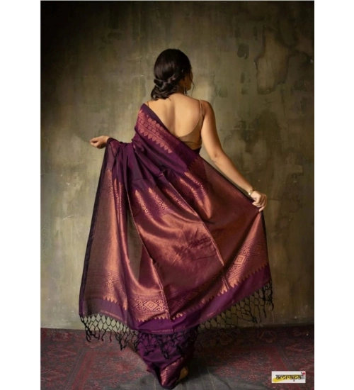 Generic Women's Silk Printed Saree With Unstitched Blouse 5.5Mtr (Wine)