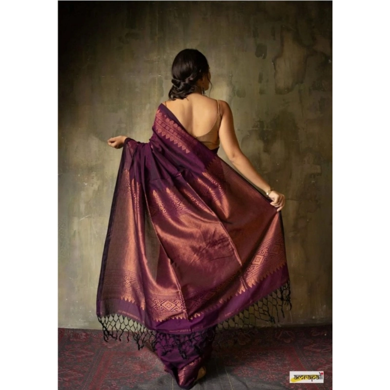 Women's Silk Printed Saree With Unstitched Blouse 5.5Mtr (Wine)