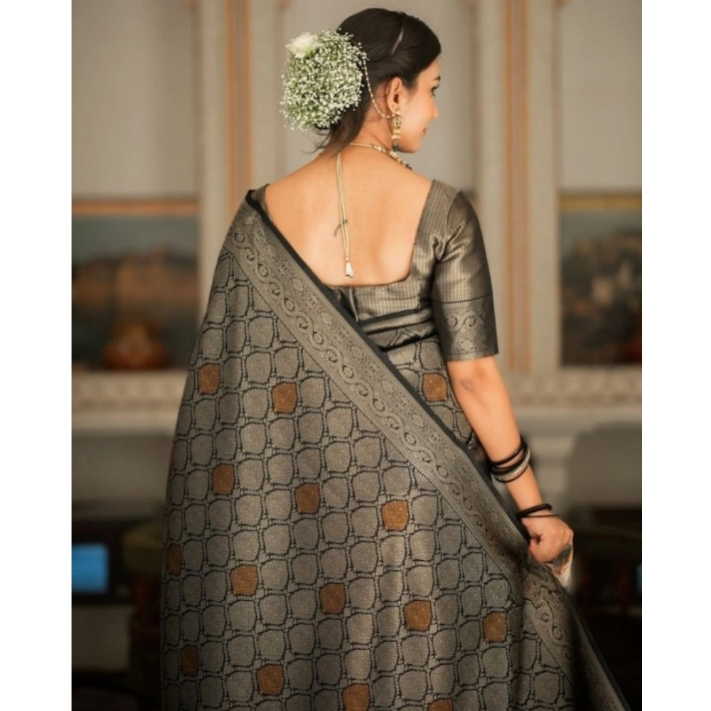 Generic Women's Silk Printed Saree With Unstitched Blouse 5.5Mtr (Black) Generic Women's Silk Printed Saree With Unstitched Blouse 5.5Mtr (Black)