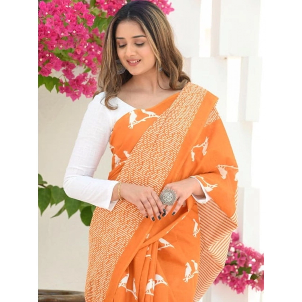 Generic Women's Silk Printed Saree With Unstitched Blouse 5.5Mtr (Orange) Generic Women's Silk Printed Saree With Unstitched Blouse 5.5Mtr (Orange)