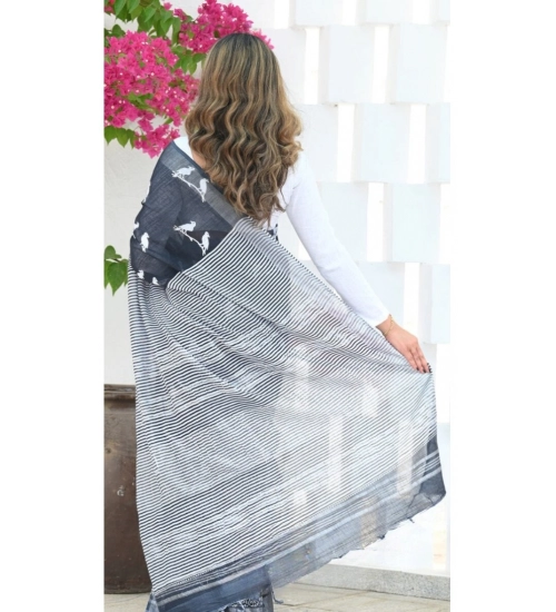Generic Women's Silk Printed Saree With Unstitched Blouse 5.5Mtr (Black)
