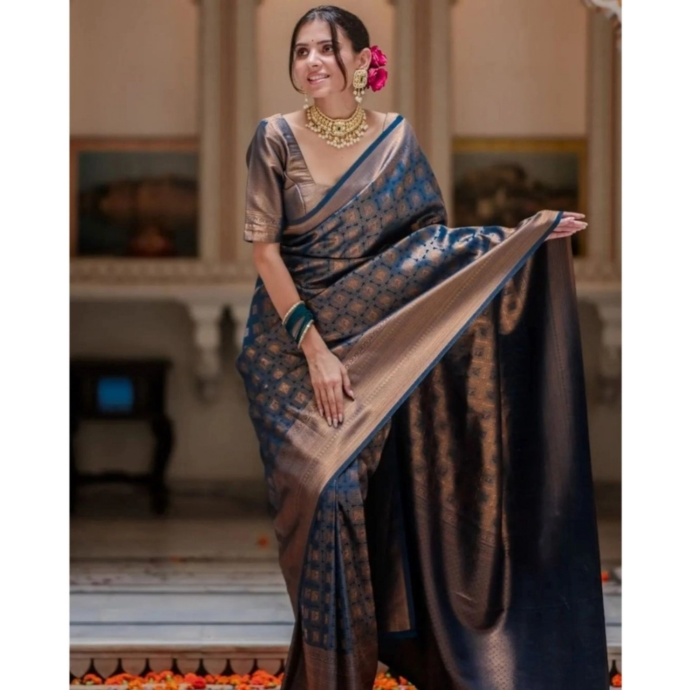 Generic Women's Silk Printed Saree With Unstitched Blouse 5.5Mtr (Blue) Generic Women's Silk Printed Saree With Unstitched Blouse 5.5Mtr (Blue)
