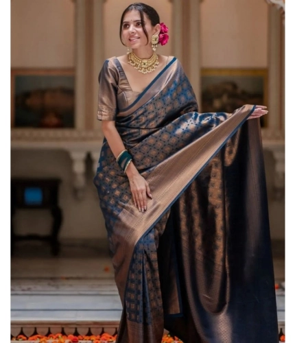 Generic Women's Silk Printed Saree With Unstitched Blouse 5.5Mtr (Blue) Generic Women's Silk Printed Saree With Unstitched Blouse 5.5Mtr (Blue)